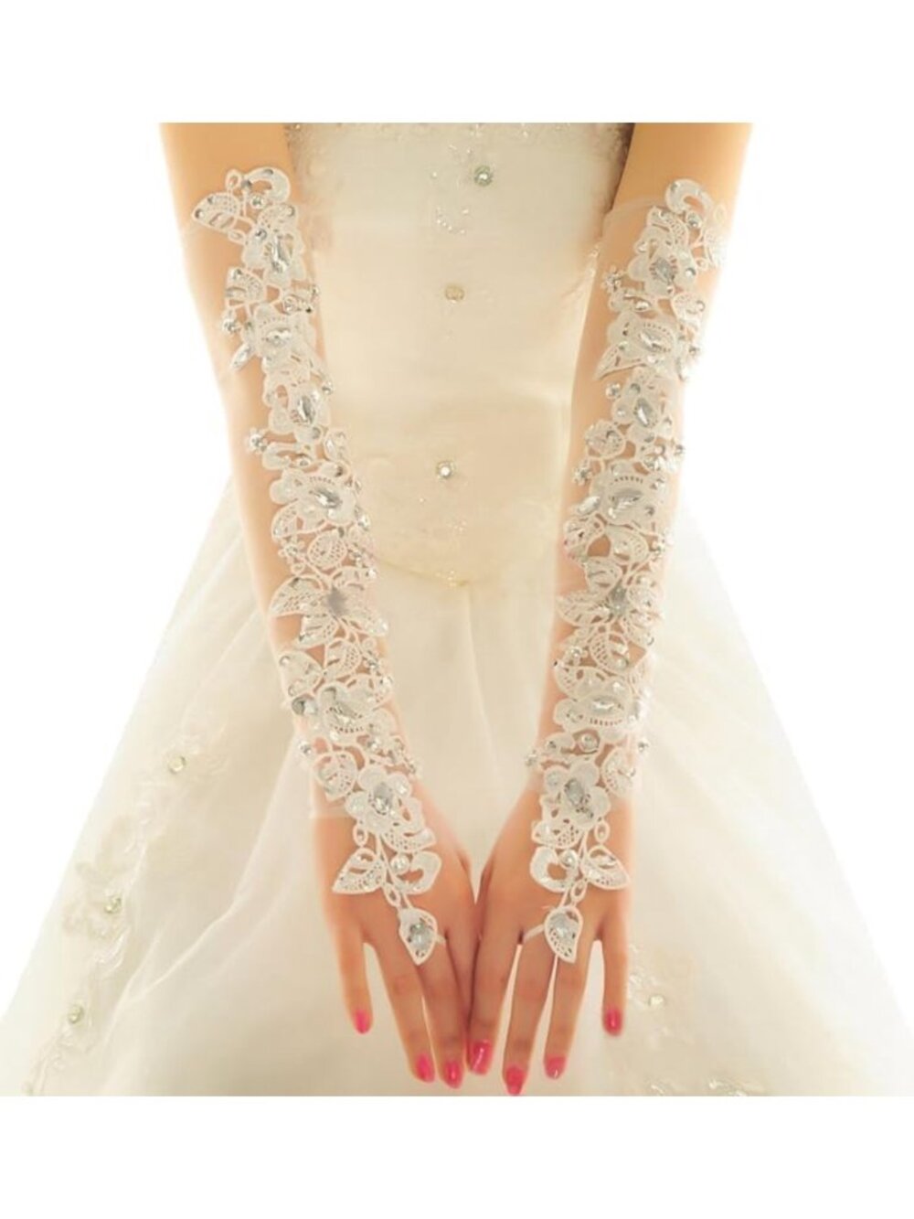 Elegant Long Lace Fingerless Gloves - Sheer Mesh Elbow Length for Wedding, Prom